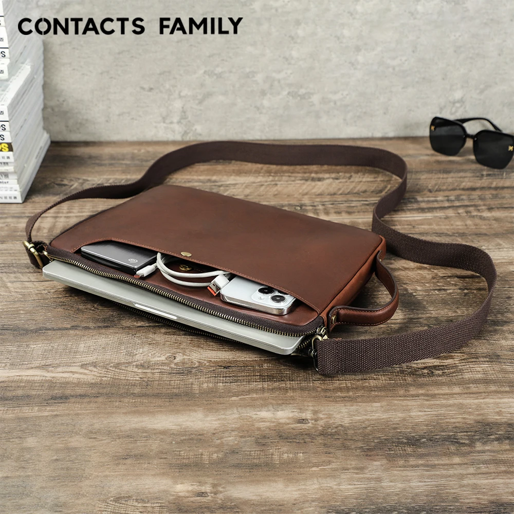 Men's Genuine Leather Laptop Bag For MacBook Pro Air 14 13 Handbag Crossbody Briefcase Bussiness Handbag With Shoulder Strap