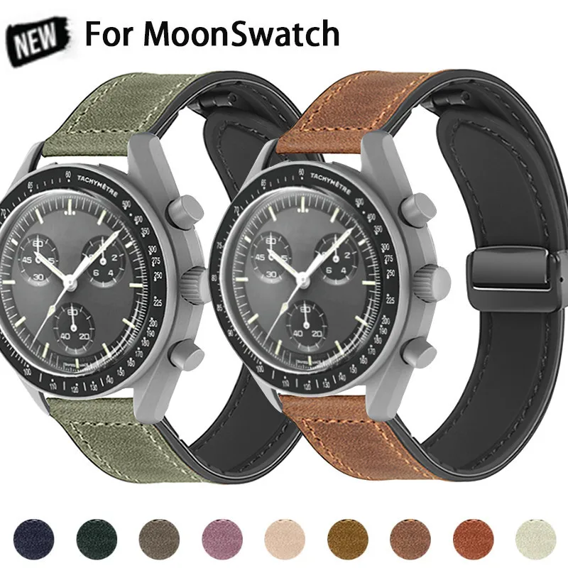 20mm Silicone Leather Watch Strap For Omega X Swatch Common MoonSwatch Saturn Moon Series Constellations Men Women Quick Release