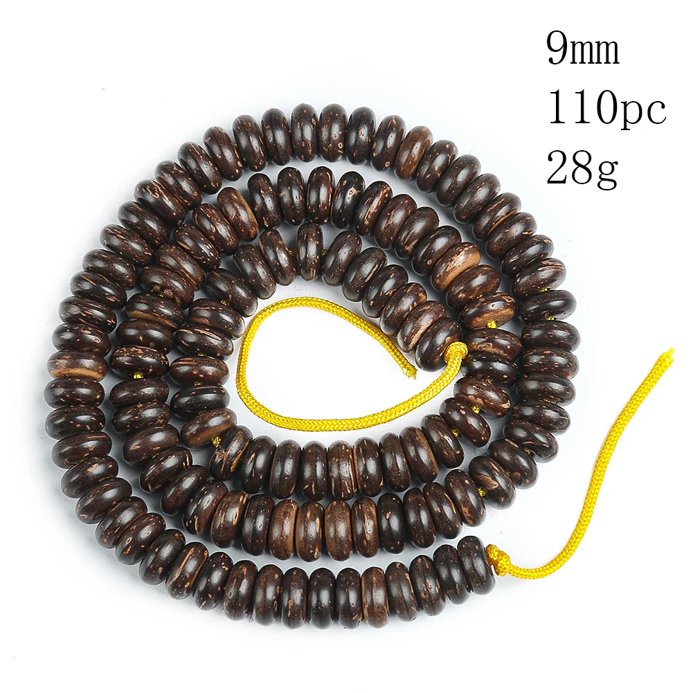 8/9/10mm 1 String 110PC Natural Coconut Shell Coir Loose Spacer Beads Wooden Buddhism Rosary Necklace Bracelet Jewelry Accessory