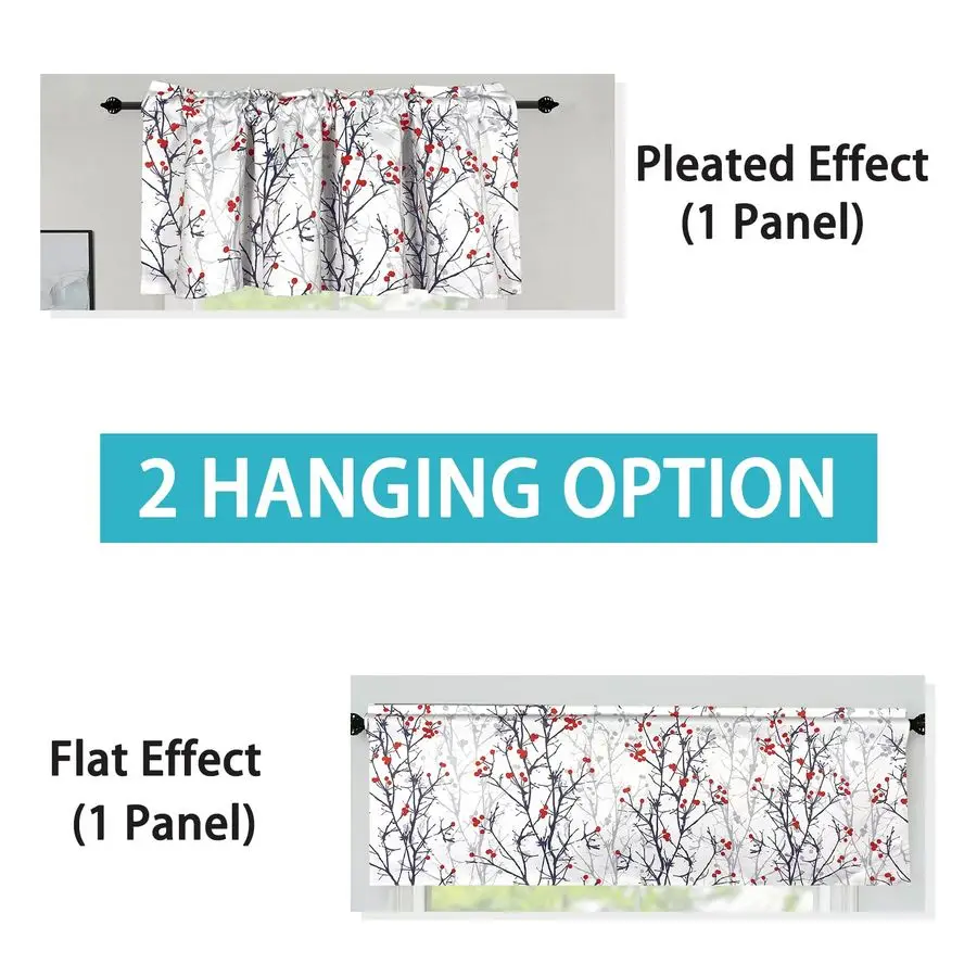 2 Panels Blackout Curtain Valances for Kitchen Windows Tree Branches Printed Short Valances for Bedroom Living Room Bathroom Far