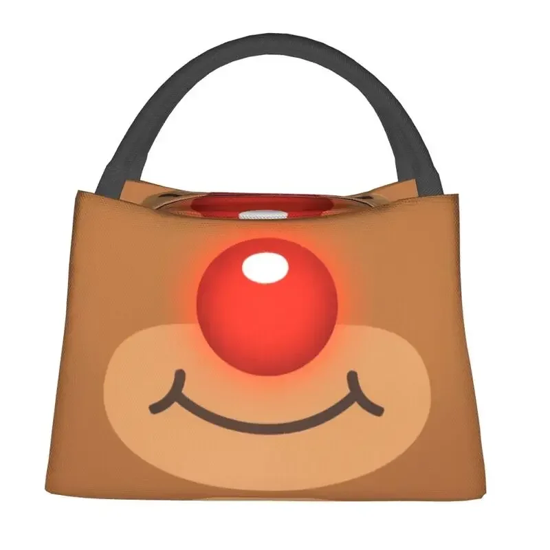 Rudolph Reindeer Glowing Nose Thermal Insulated Lunch Bags Women Resuable Lunch Tote for Work Travel Multifunction Meal Food Box