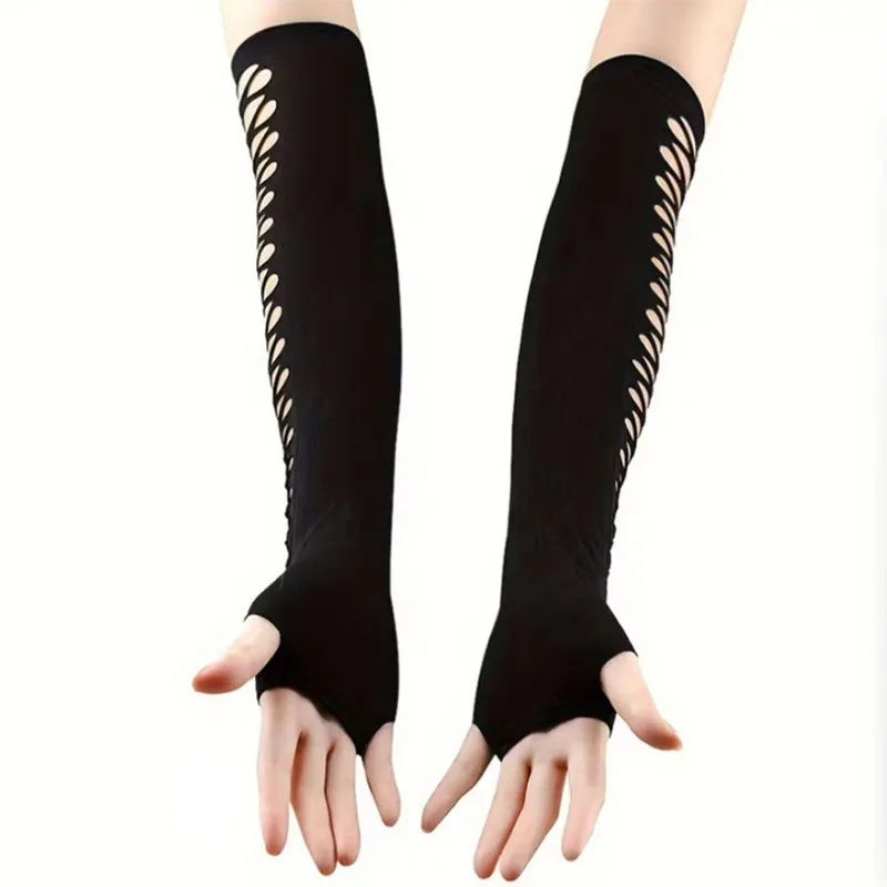 Goth Black Fishnet Fingerless Gloves Women Punk Dark Gothic Cuff Men Hip Hop Hollow Out Rock Gloves Grunge Accessories