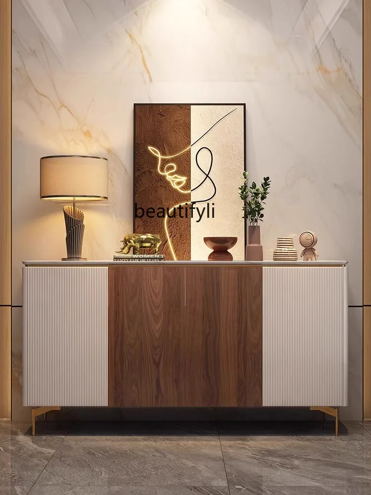 

Light Luxury Solid Wood Sideboard Living Room Partition Locker Lobby High-End Super Crystal Stone Entrance Cabinet