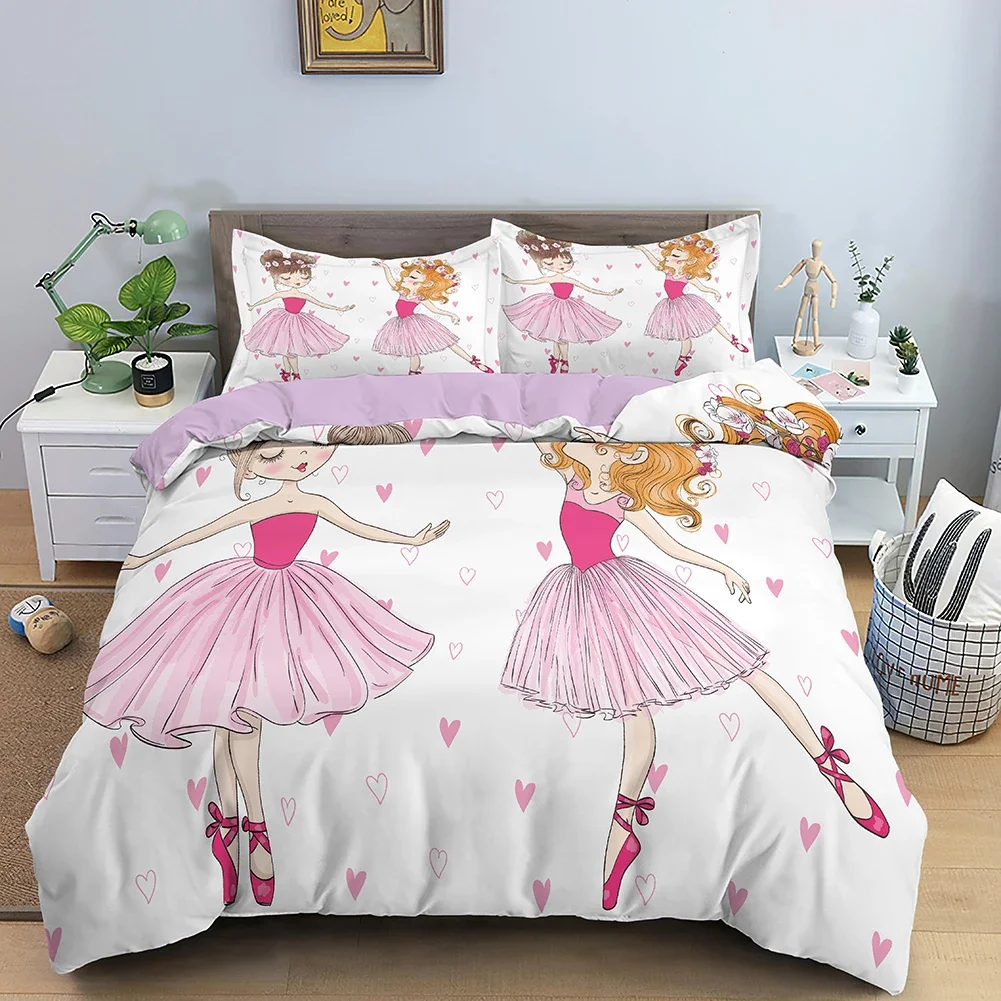 Ballet Dancing Girls Duvet Cover Lovely Little Ballerinas Girl Bedding Set 135 Pink Quilt Cover Princess Bed Single HomeTextiles