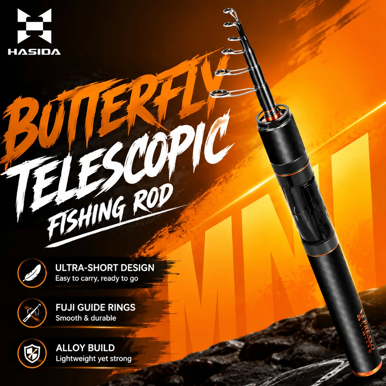 HASIDA Butterfly Teleskop-Angelrute Komplettset mit Fuji-Führungsringen, Titanlegierungs-Rutenspitze, UL Tragbare BFS-Köderrute