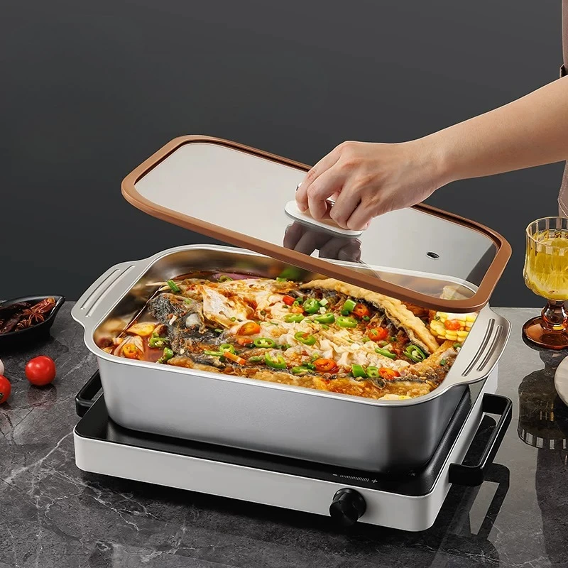 Food Grade Stainless Steel Baking Pan with Lid Cake Bakeware Oven Baking Tray Rectangle Grilled Fish Pan for Kitchen Accessories