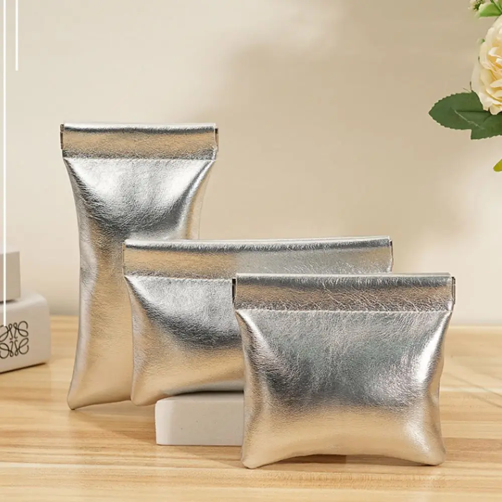 Modische Automatisch Schließende Mini-Kosmetiktasche Weiche PU-Leder Tragbare Make-up-Tasche Einfarbiger Münzbeutel