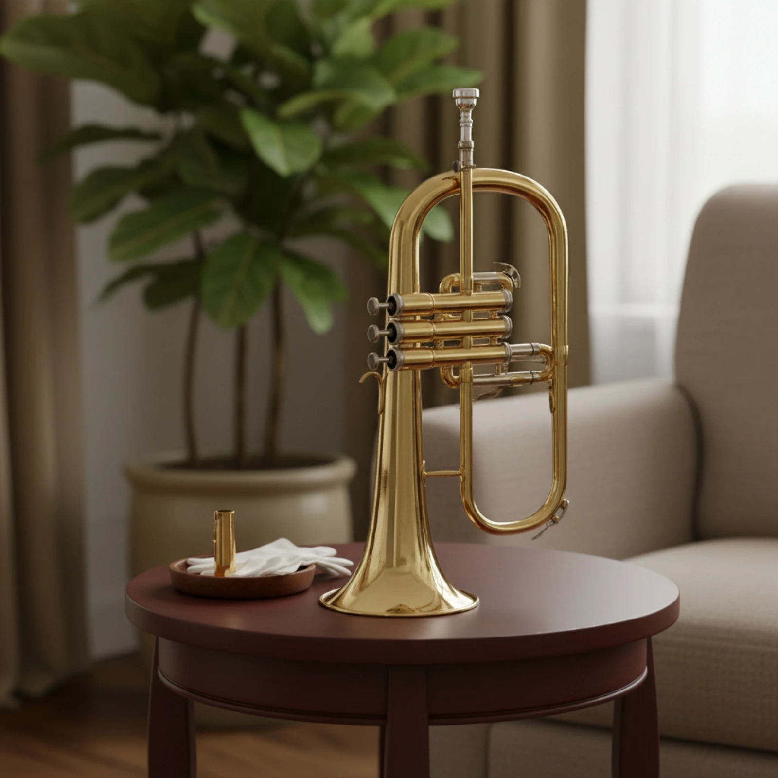 Flugelhorn Gold-Colored B-Flat Flugelhorn Rich Clear for Musicians, Gigs, Rehearsals