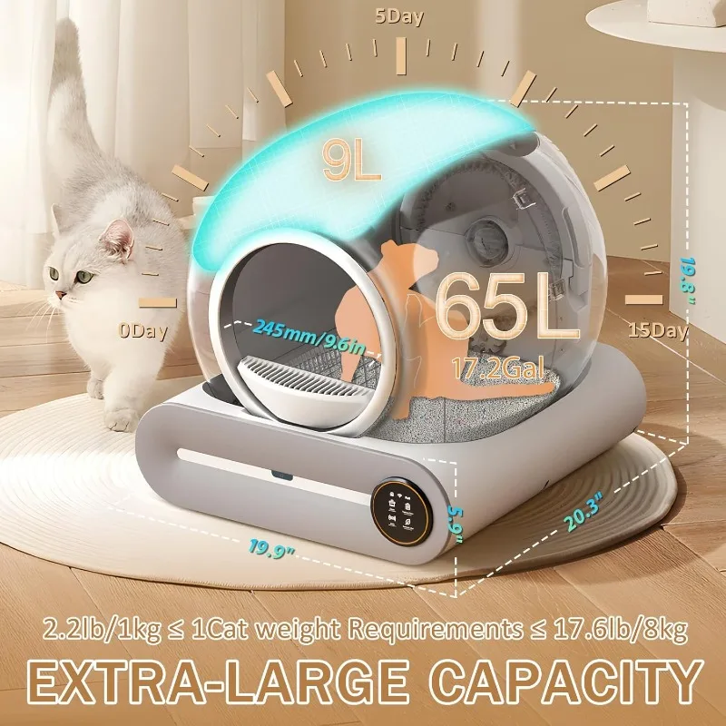 POPULAR Caja de arena autolimpiante, caja de arena automática para gatos autolimpiante para gatos múltiples, robot de 65L + 9L, bolsas de agarre de 3 rollos