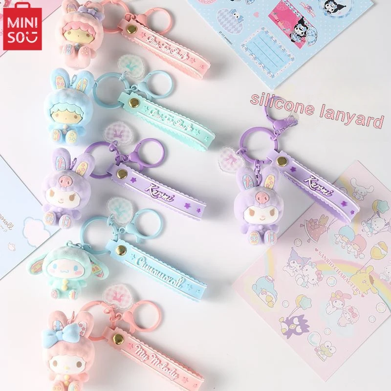 MINISO Flocking Pendant Melody/Kuromi/Cinnamoroll Cute Cartoon Animation Peripheral Keychain As A Gift for Friends and Besties