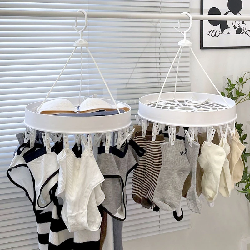 Multi-functional Clothes Drying Rack Portable Socks Underwear Laundry 360° Drying Rack Space Saver Windproof 24 Clips Non-slip