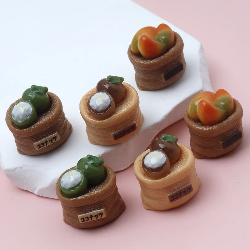 6/60pcs Miniature Simulated Decor Bagged Fruit Play Resin Keychains Dollhouse Chains DIY Accessories Materials