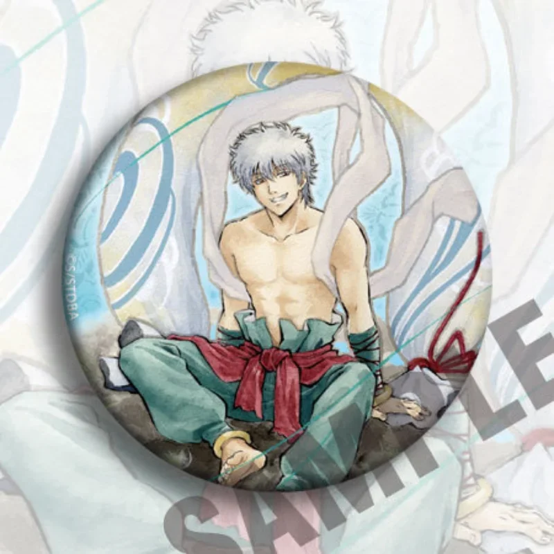 Sakata Gintoki Hijikata Popular Anime 58mm Badges Secondary Peripherals Anime Lapel Pins for Backpacks Cute Jewelry for Fans