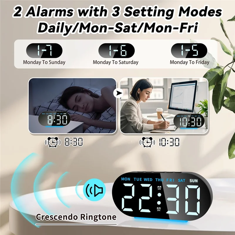 HHO-Alarm Clock Digital Radio-Controlled Clock With LED Display,Digital Alarm Clock,Night Light,Snooze,Table Clock