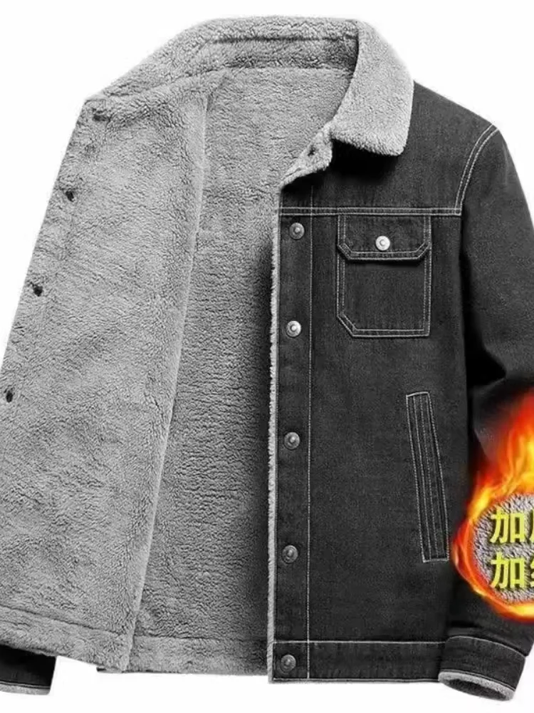 

Men's Denim Jaet Autumn Winter New Sle Windproof Warmth Design Sensation Stand Fit Fce Lined Daily Wear