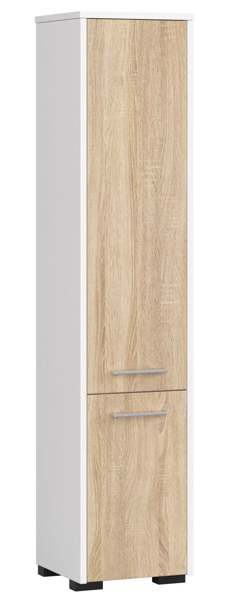 AKORD FIN Badezimmermöbel Weiß 30 cm 2 Türen Farbe Eiche Sonoma Matt 5 Regale 30x30x140cm