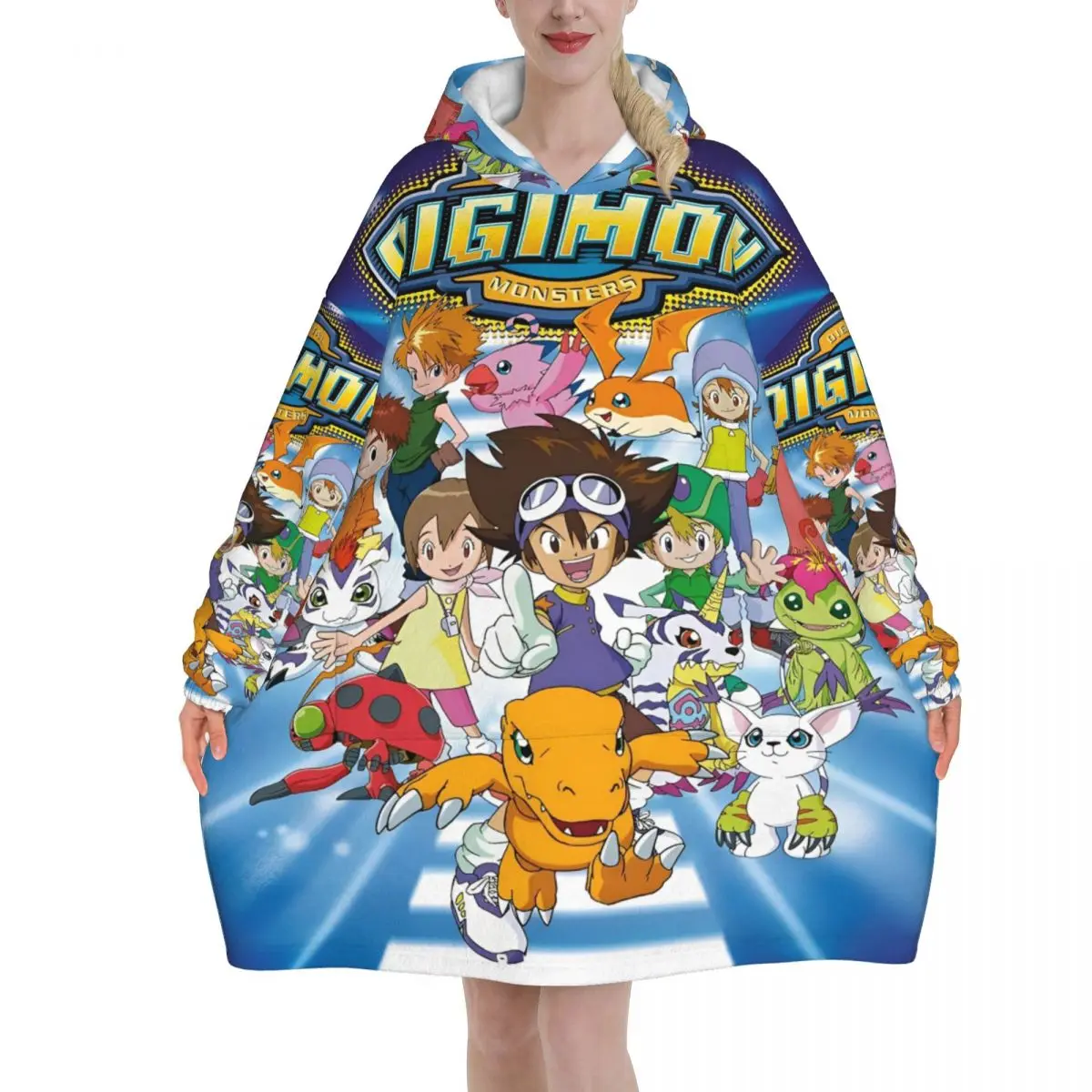 

Oversized Digital Monster Digimon Wearable Blanket Gifts for Women Men Ultrasoft Plush Warm Sweatshirt Blankets With Pocket