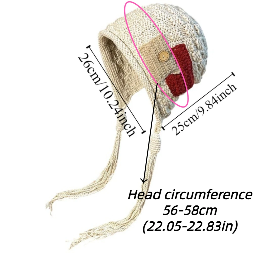 Harajuku Designed Knitted Hat with Long Tassels Button Keep Warm Crochet Lei Feng Hat Korean Style Windproof Pullover Hat Daily