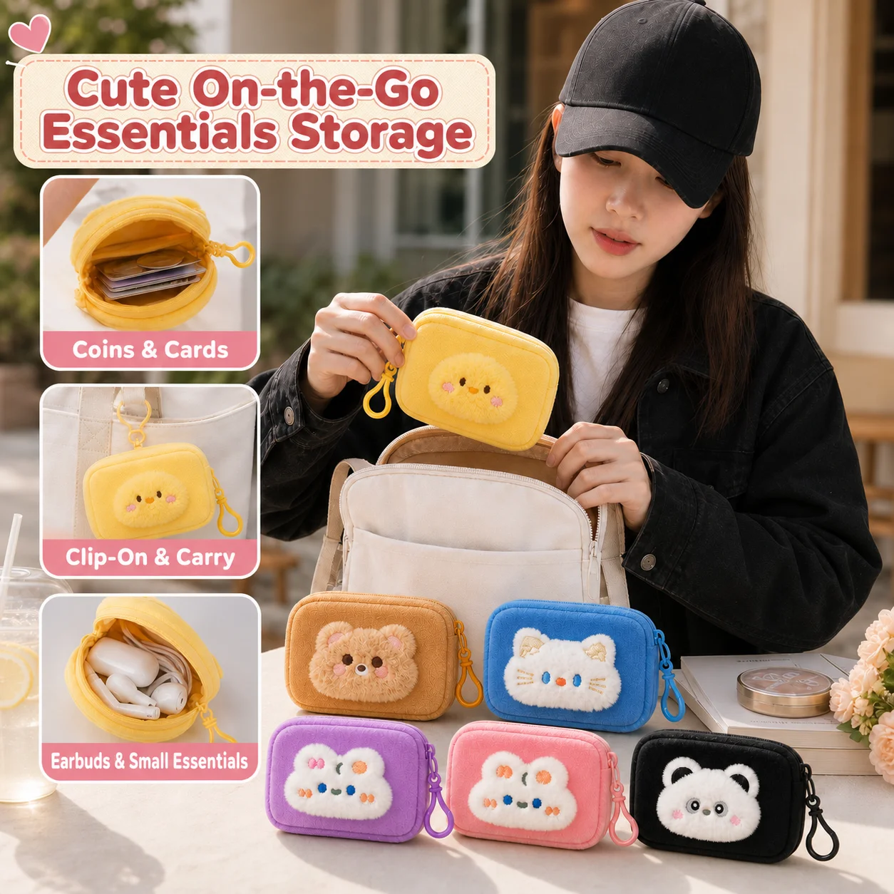 Japanese Kawaii Cartoon Plush Storage Coin Purse Portable Cartoon Key Coin Purse Cartoon Key Chain Backpack Decoration Gifts