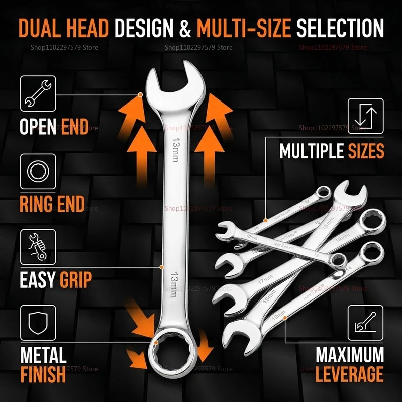 12 Piece Wrench Set 8-19mm Double Head Open End Anti Slip Portable Universal Household Hand Tool For Car Bicycle DIY Repair Work