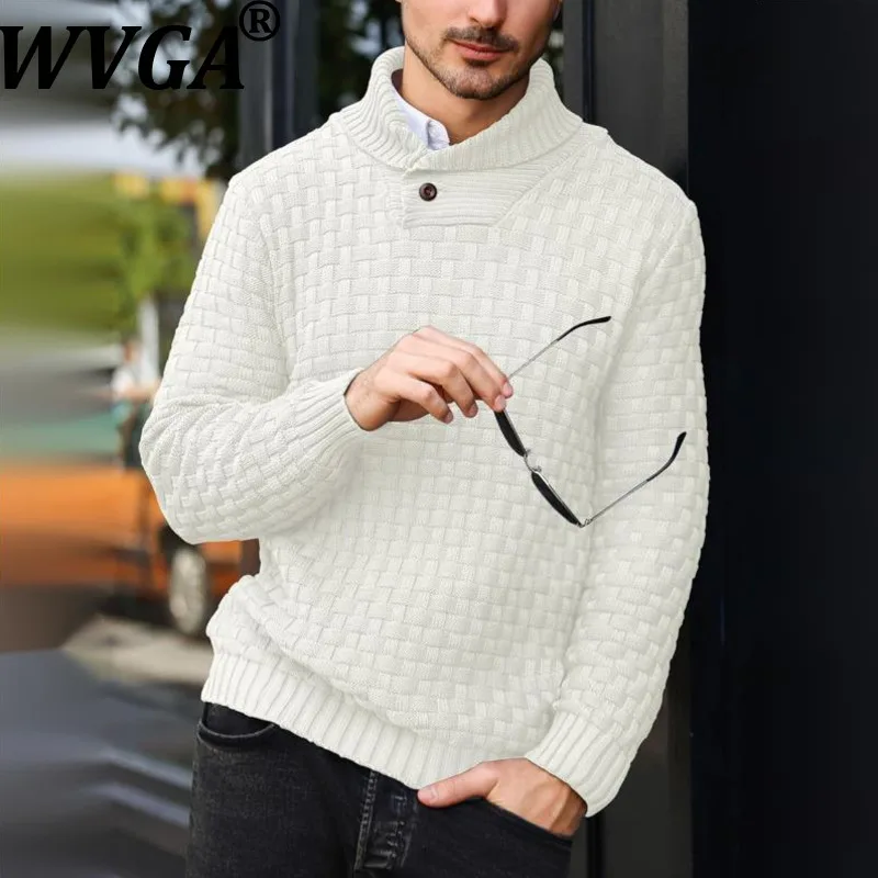 WVGA Autumn Winter New Men's Knitted Stand-up Collar Trendy Sweaters Niche Chic Casual Mesh Design Long Sleeved Warm Tops W27639