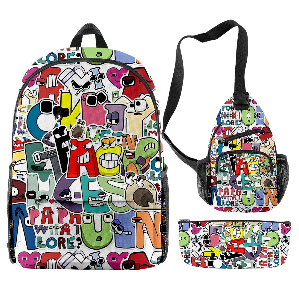 

Trendy Popular Funny Alphabet Lore 3D Print 3pcs/Set pupil School Bags Travel Laptop Backpack Chest Bag Pencil Case