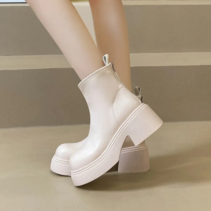 Women Platform Ankle Boots High Heels Shoes Brand High Quality Leather Winter 2024 Trend Chunky Office Shoes Elegant Botas Mujer