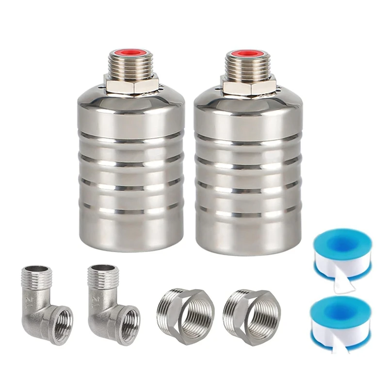 A74E-2 Pack 1/2Inch 3/4Inch Auto Fill Shut Off Water Tank Float Valve, 304 Stainless Steel Water Level Control Valve