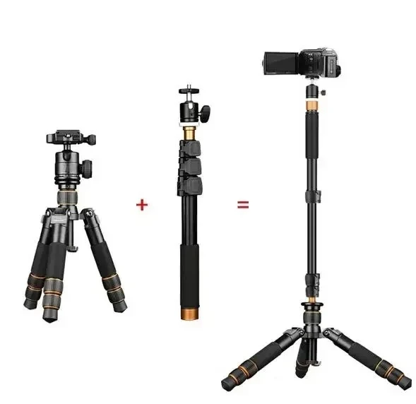 Q166A Mini Tripod + Q148 Selfie Stick Monopod with Phone Holder for Camcorder Vlog Photography