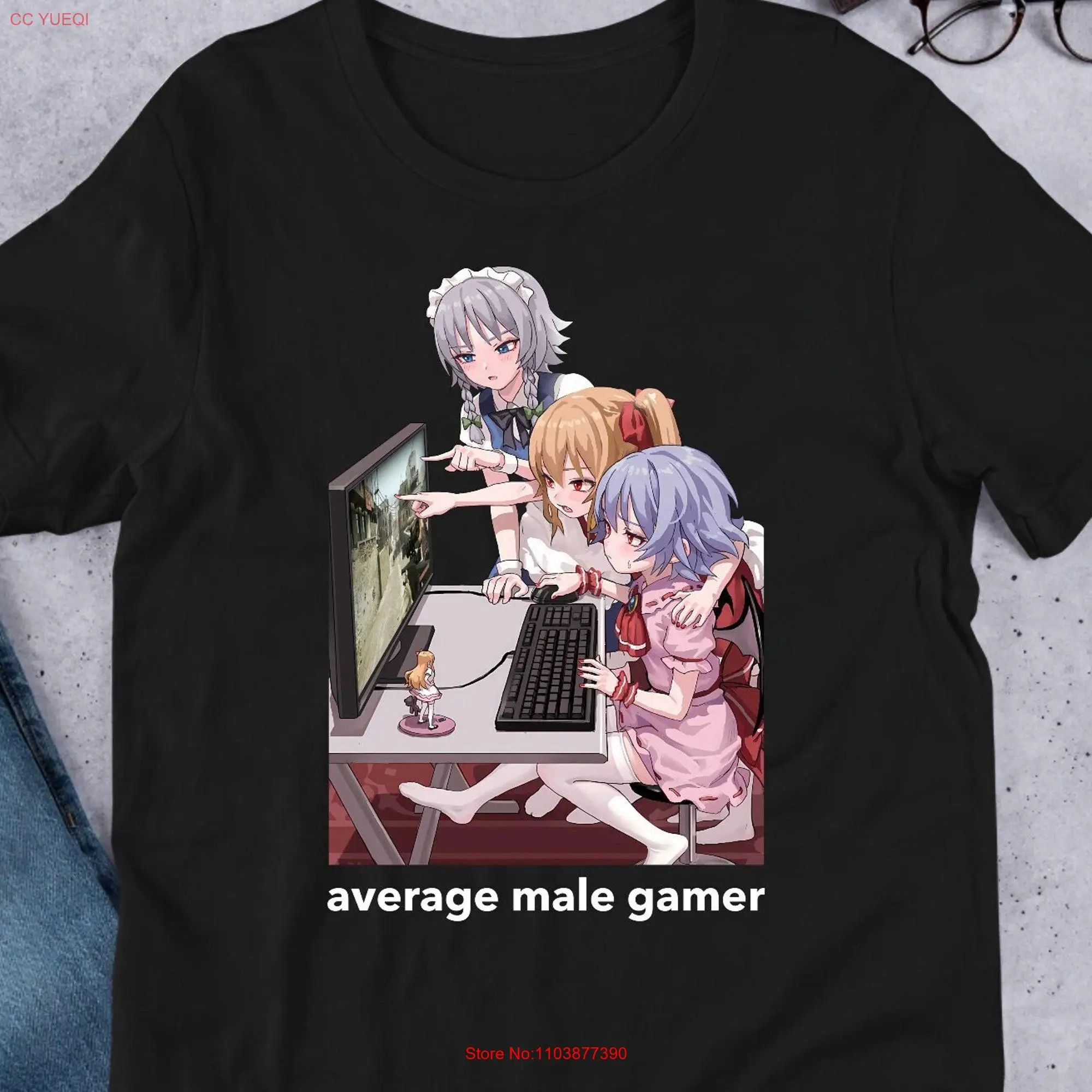 Average Male Gamer Fumo Touhou Remilia Scarlet Izayoi Sakuya Flandre Funny Anime Meme T Shirt Unhinged Cursed Gaming