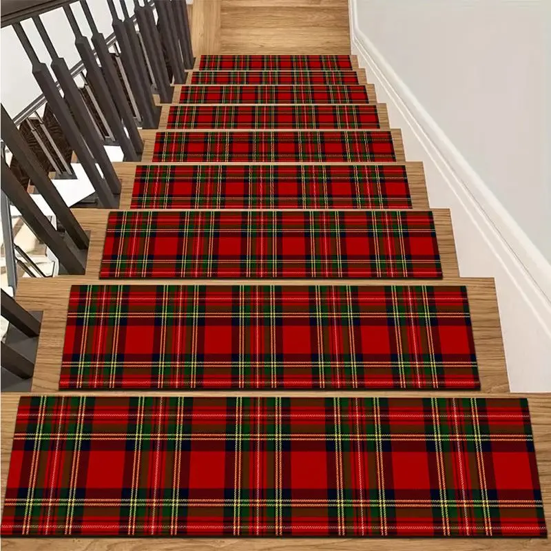 VIKAMA Non Slip Stair Treads Indoor Staircase Carpet Step Mat Washable Plaid Rug Easy to Install for Stairs Home Decoration
