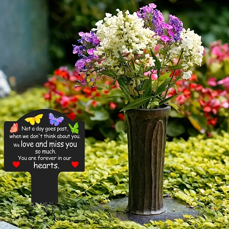 2D Memorial Grave Markers for Mom Dad and Loved ones, Durable Plastic Cemetery Stake Commemorative Sign, Outdoors Yard Sympathy