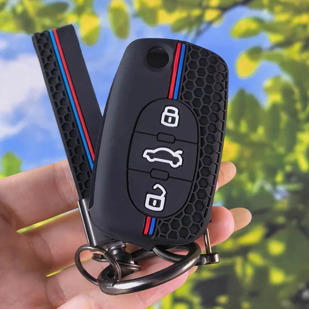 Durable Honeycomb Anti‑Slip Folding Silicone Key Fob Case With Keychain For Audi A1 B6 A6 C5 A4 B5 TT 8N A2 A3 Remote Key Holder