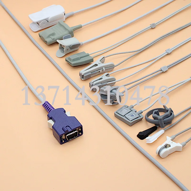 Spo2 Sensor Cable Use For 99% of Monitor With 14 pin purple plug  Colin Datascope Fukuda IVY Welch Allyn Mediana Huntleigh 