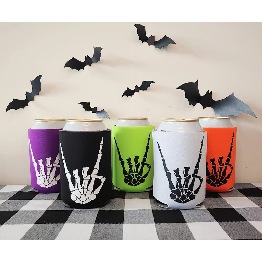 Halloween Can Cooler Reusable Favors Skeleton Finger Washable Drinking Accessory for Beer Cans Bottle Coolies Active Decor Gifts