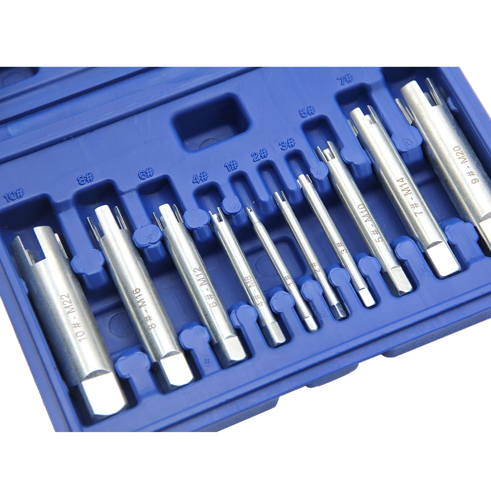 M4-M22 Hand Thread Extractor Broken Thread Tapping Counter Thread Tap Tool Set 10pcs Broken Head Tap Extractor