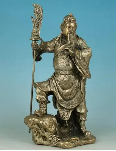 decoration bronze factory outlets Tibet Silver Big Chinese Old Brass Plating Silver Hand Carved Powerful Guan Yu Figure