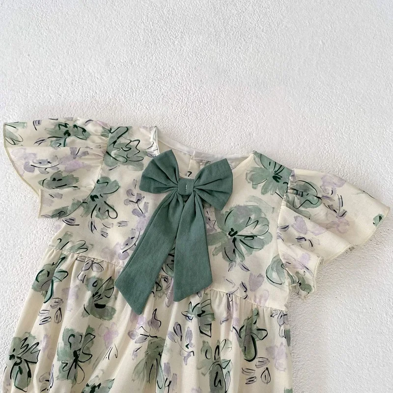 Princess Baby Girl Romper 0-24Months Summer Newborn Fly Sleeve Bow Flower Bodysuit Birthday Party One-Pieces Outfits Clothes