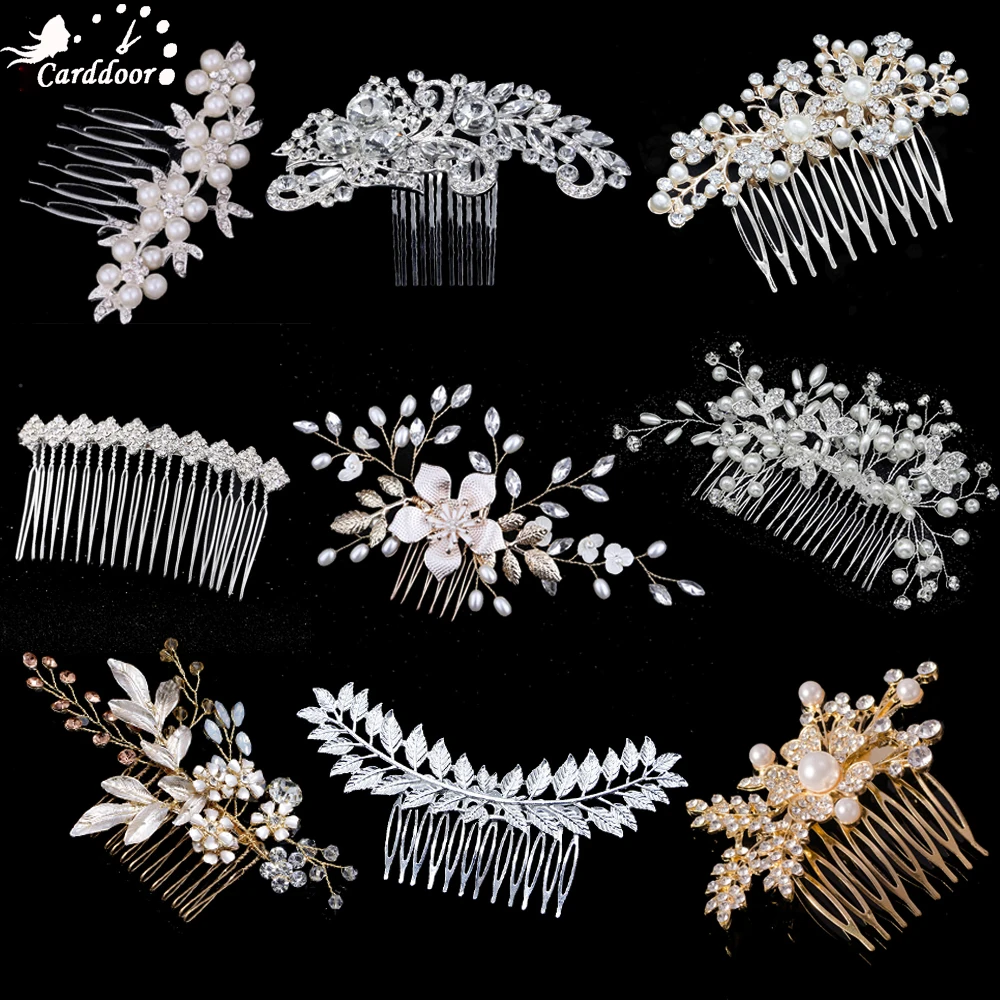 New Bridal Crystal Hair Combs Headpiece Jewelry Rhinestone Pearl Flowers Handmade Wedding Hair Accessories For Women Girls