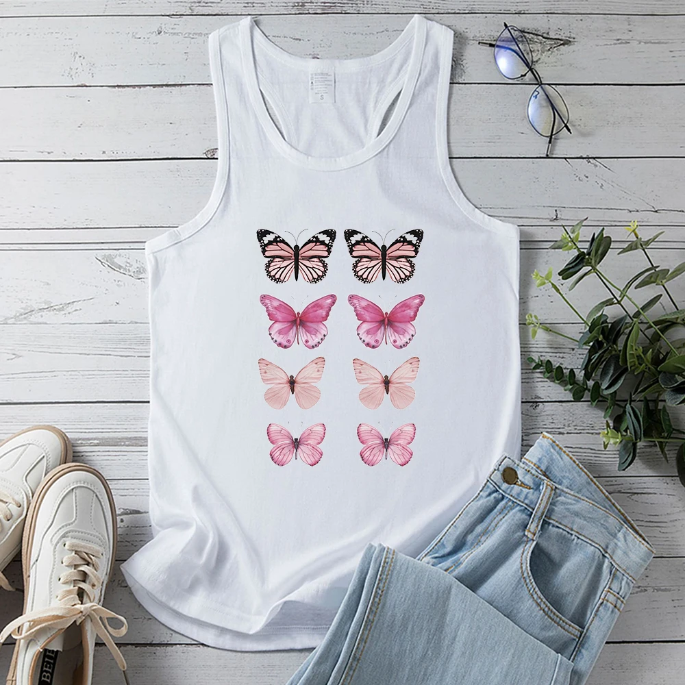 

Seeyoushy Pink Butterfly Print Summer New Women's Tank Top Harajuku Vintage Streetwear Y2K Trend Casual Holiday Women's Top