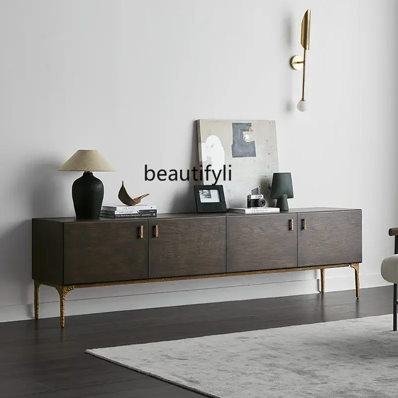 

xxxNordic Style Italian Style Smoky TV Cabinet Simple and Light Luxury Style Solid Wood Veneer Distressed Floor Cabinet