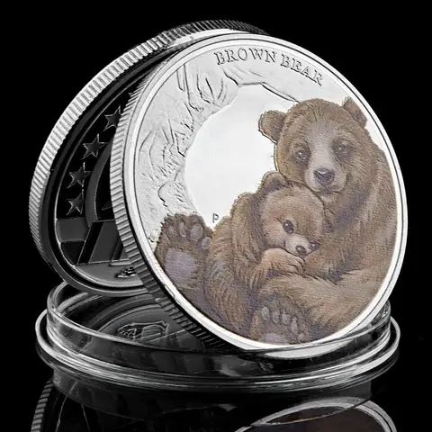 Brown Bear Mother Love Elizabeth II Queen Tuvalu Animal Silver Plated Souvenir Badge Collectible Decoration Coins