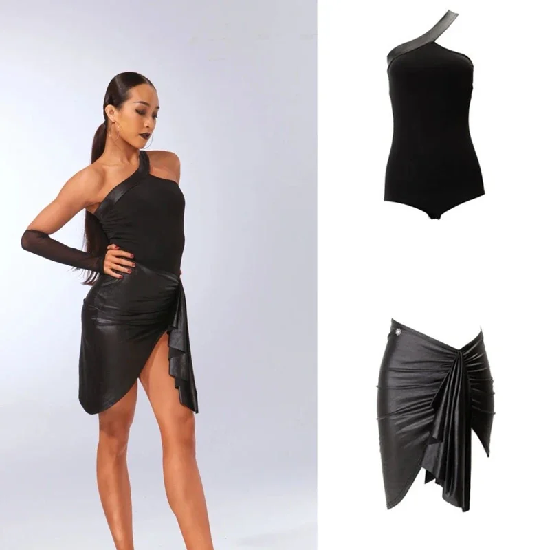 

Adults Samba Chacha Latin Dance Performance Costume Sleeveless Latin Top Black Skirt Women'S Latin Dance Clothing
