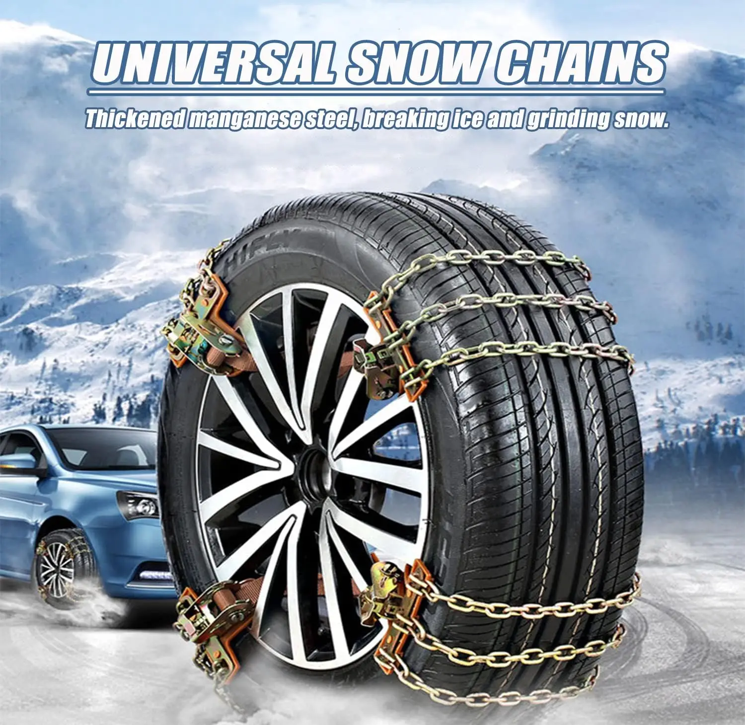 Six snow tire chains, universal car emergency anti-slip snow chains suitable for most cars/SUVs/trucks (medium size)