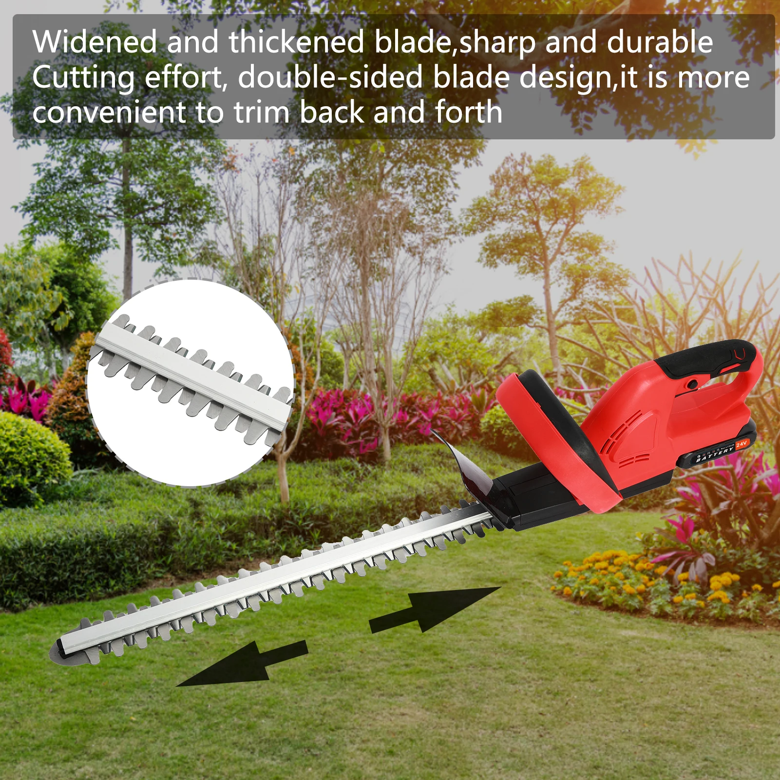 

21V Cordless Hedge Trimmer Electric Hedge Trimmer with Battery Charger with Dual Action Blade Electric Hedge Cutter Grass Shear