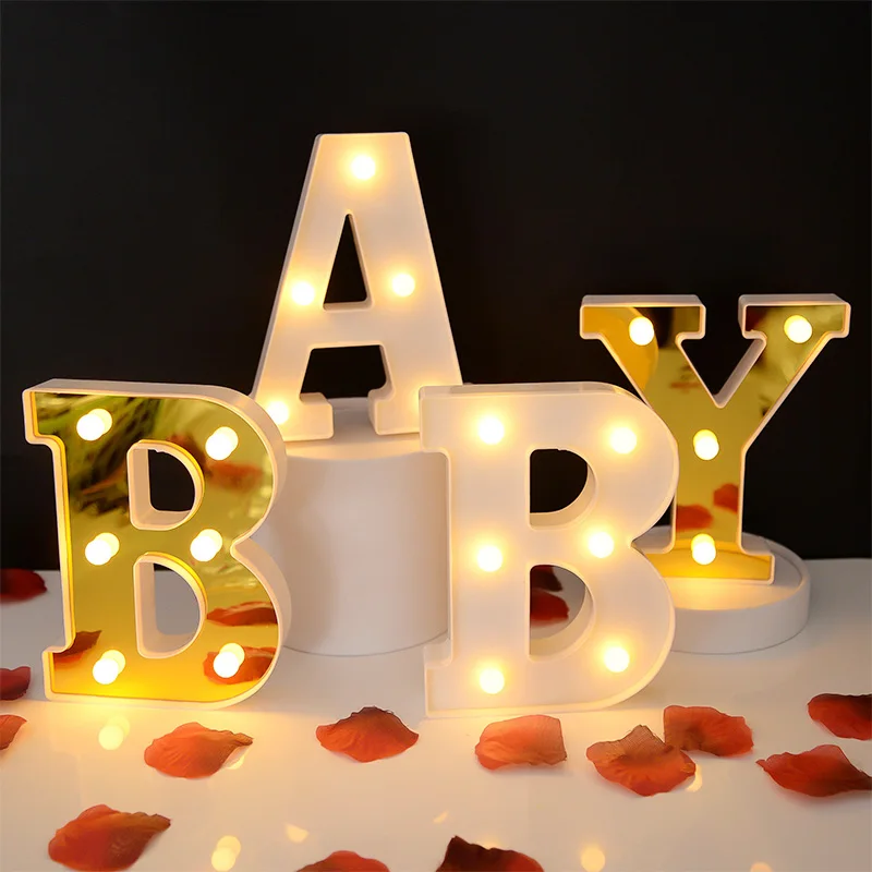 Gold White LED Alphabet Letter Number Light Luminous Battery Night Lamp Wedding Birthday Party Christmas Decoration For Home