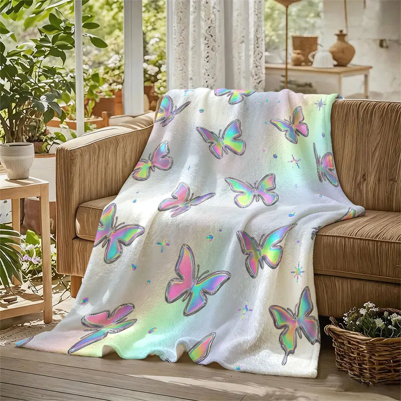Hologram Butterfly Flannel Blanket Warm Soft Halloween Christmas Decorative Couch Warm Cozy All-Season Gift
