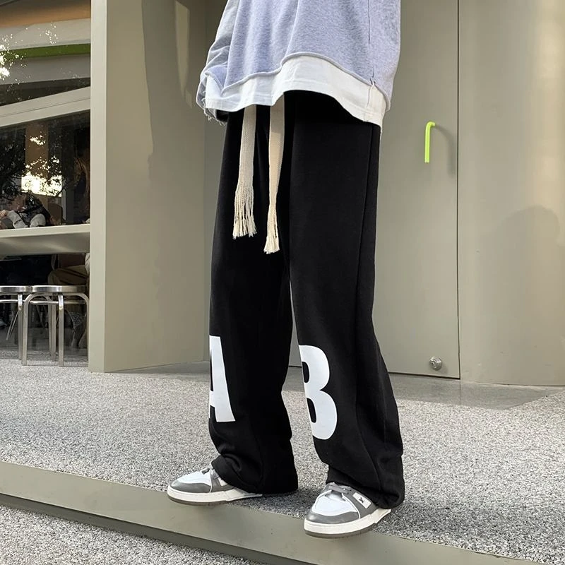 

Широкие брюки женские шикарные с буквенным дизайном свободные тренировочные весенние базовые брюки для подростков универсальные простые брюки унисекс с высокой талией
