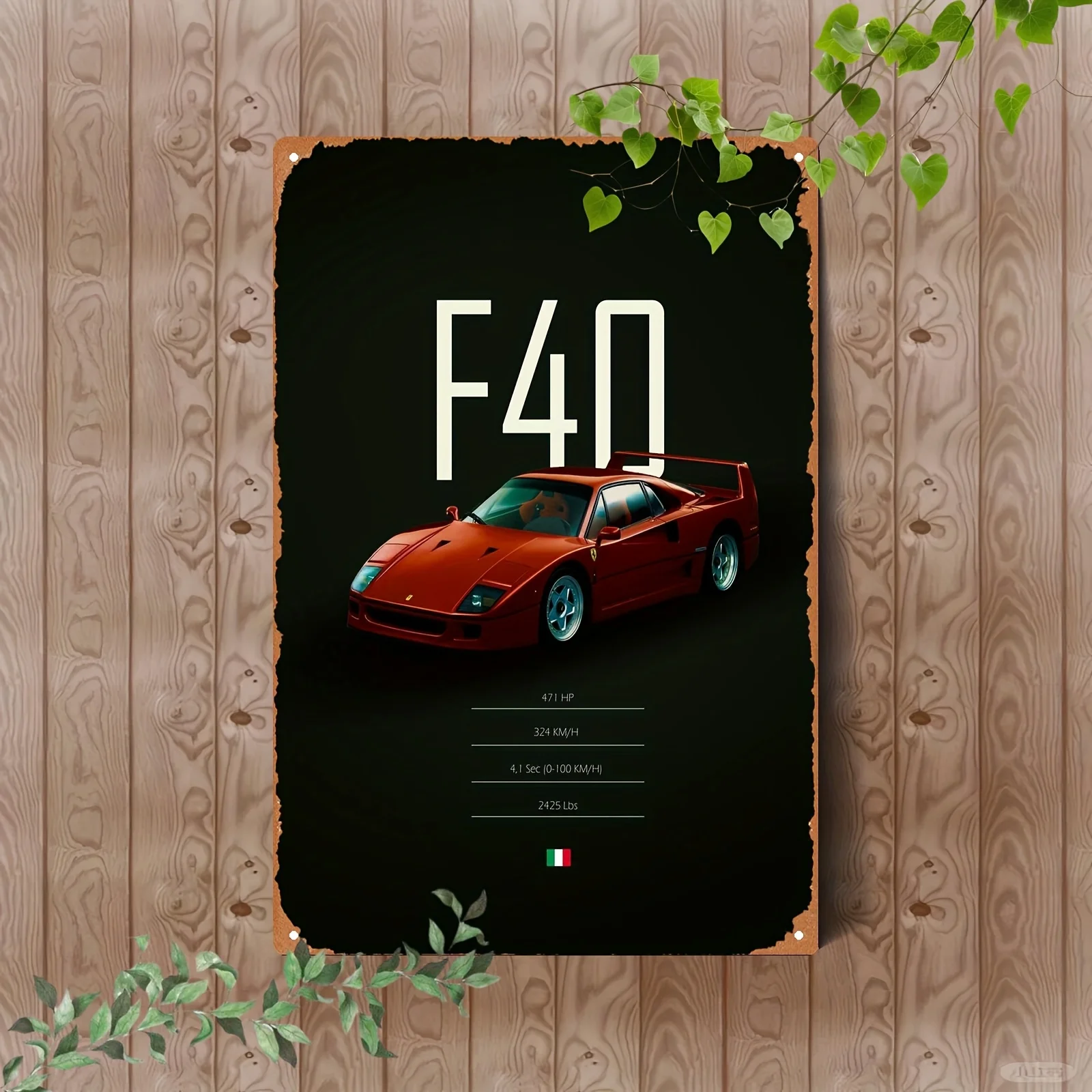 F40 Sports Car Metal Wall Art - Heavy-Duty Aluminum Plaque with Red Racing Decor, Rustproof Indoor/Outdoor Decoration