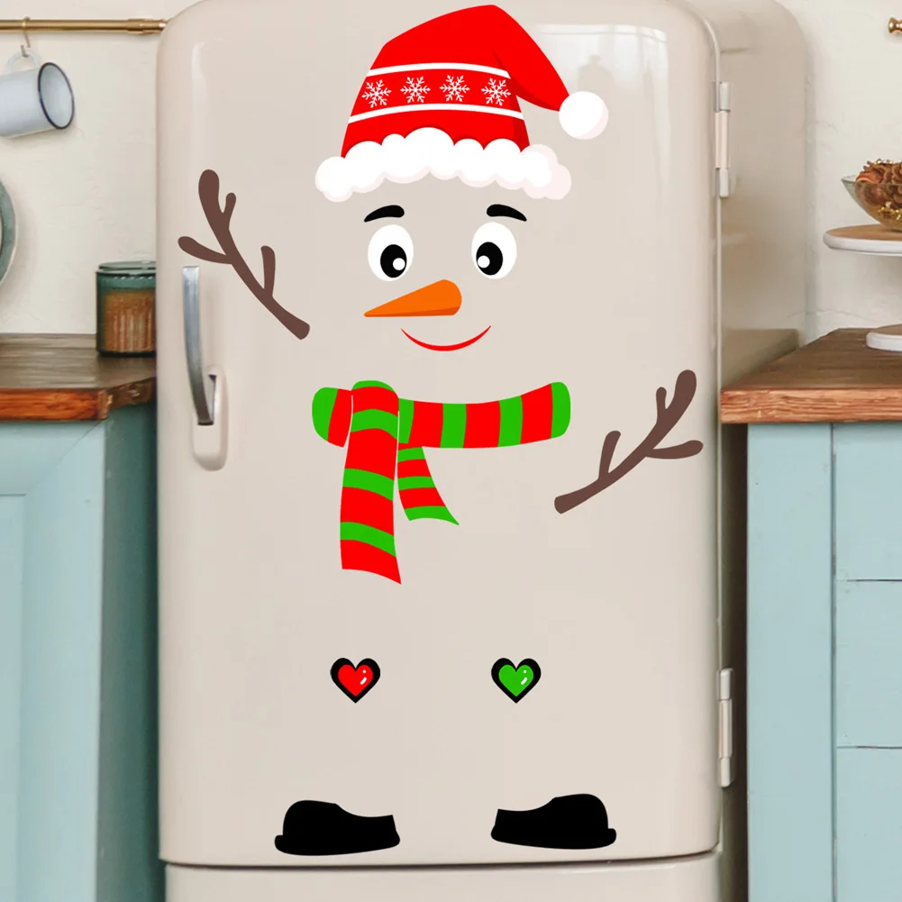 Cartoon Christmas Snowman Wall Sticker Kitchen Refrigerator Cupboard Decor Mural Home Decoration Window DIY Self Adhesive Decals